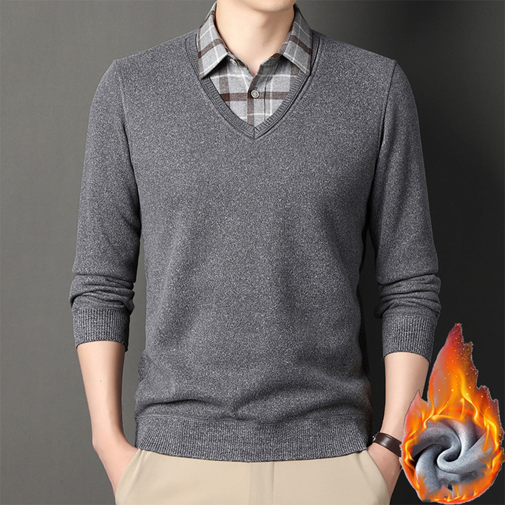 Macymars™ Men's Knitted Fake Two-Piece Bottoming Shirt Sweater