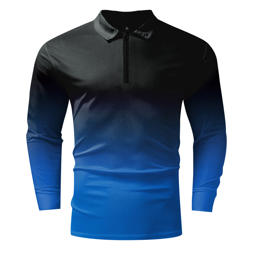 Macymars™ Men's Gradient Color Lapel Zipper Polo Shirt