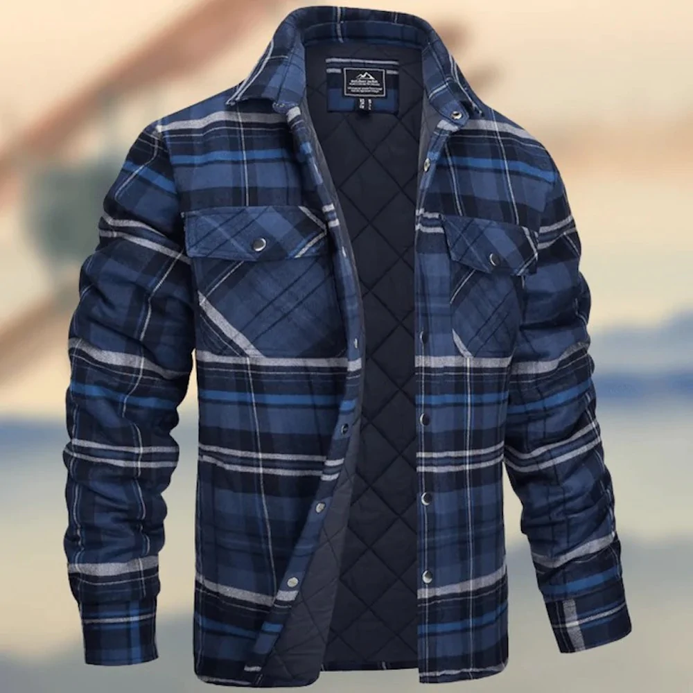 Macymars™ 2023 Fashion New Men's Lapel Plaid Thick Padded Warm Shirt Jacket