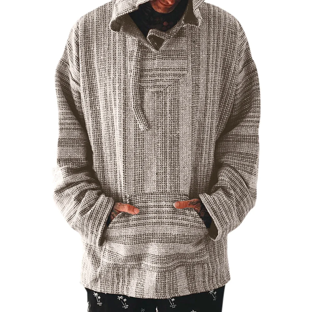 Macymars™ Vintage Striped Slip Pocket Hooded Sweatshirt