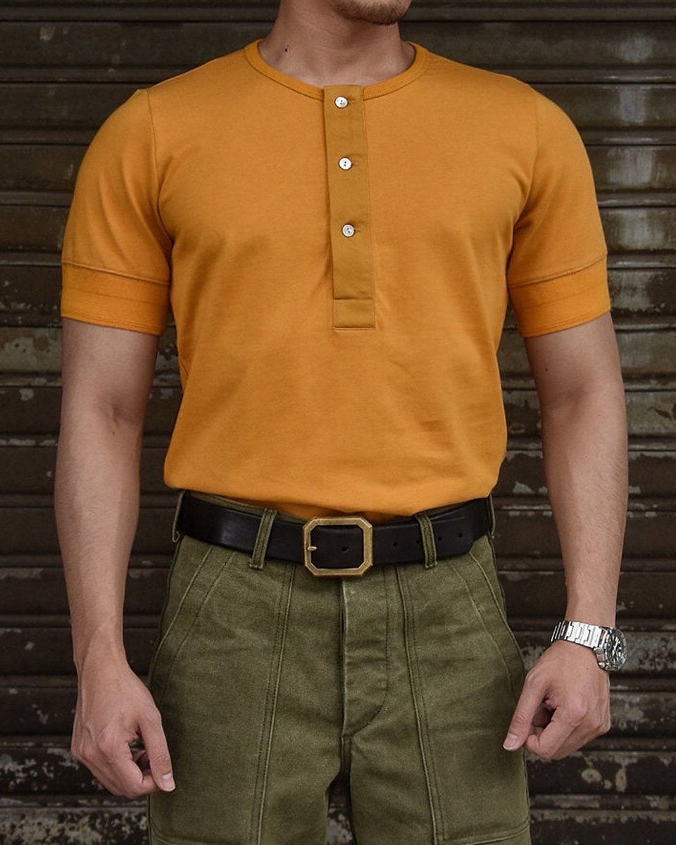Macymars™ Vintage Men's Solid Color Round Neck Button Short Sleeve T-Shirt