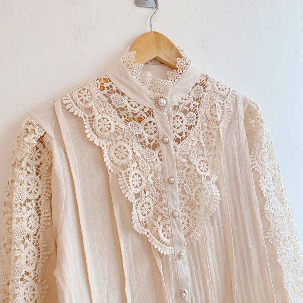 Macymars™ Women's Elegant Lace Victorian Long Sleeve Button Blouse