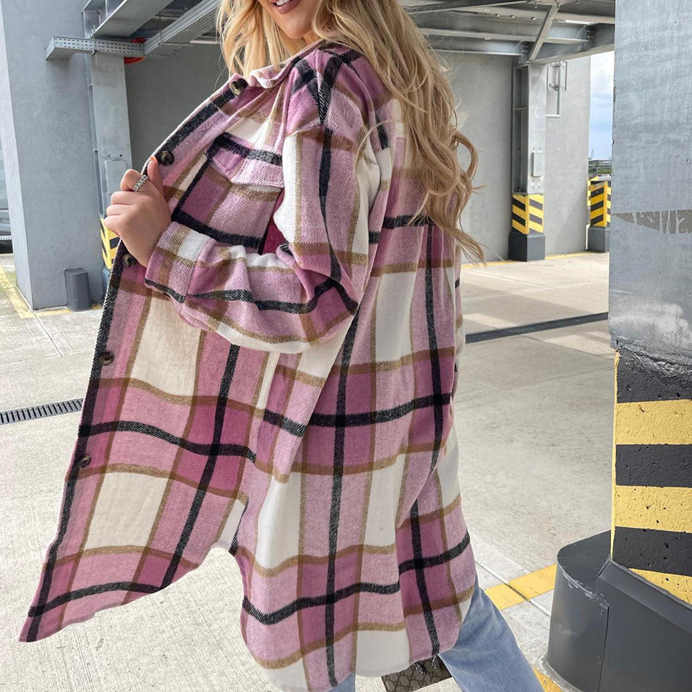Macymars™ Women's Fashion Long Plaid Shirt Jacket