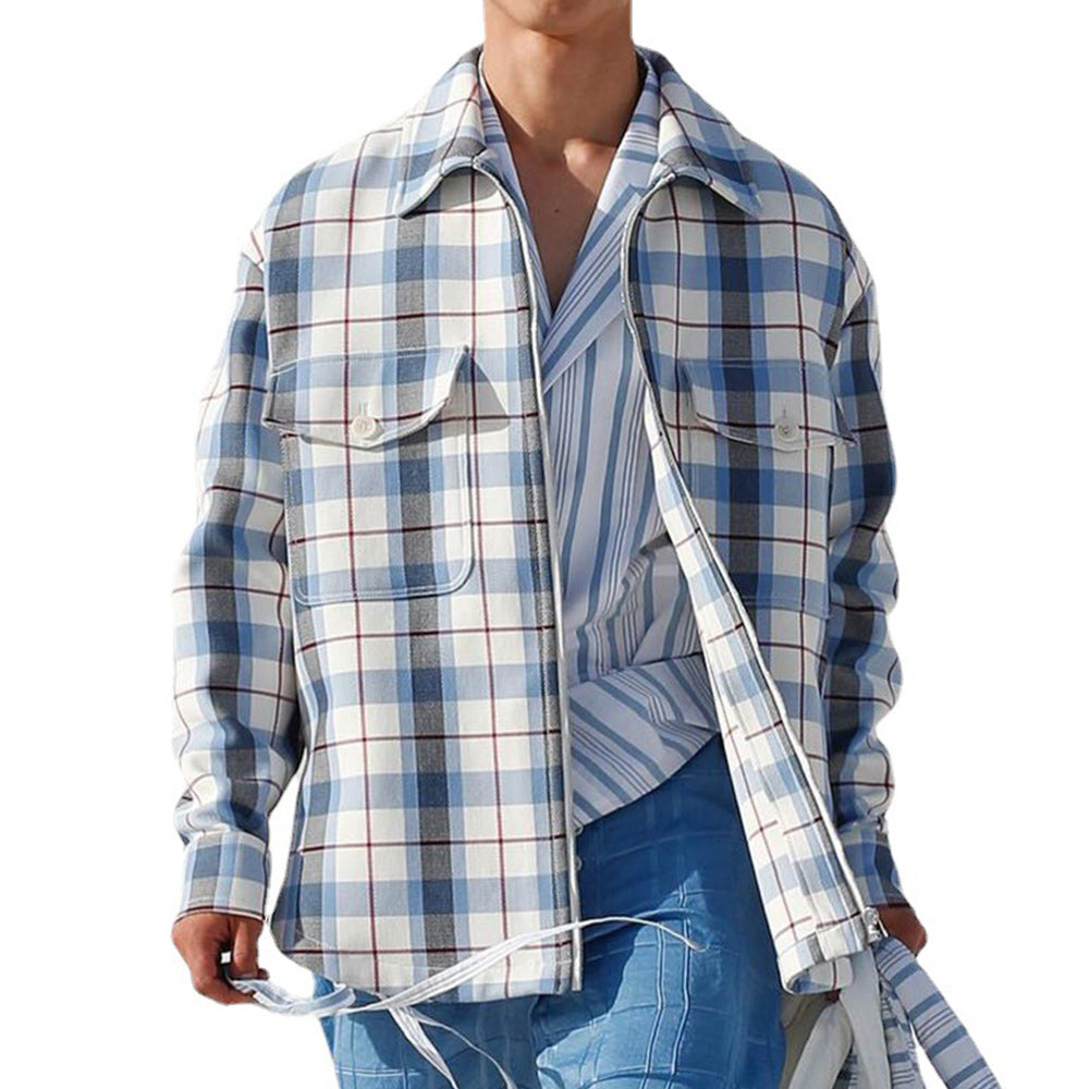 Macymars™ Autumn Men's Casual Fashion Long Sleeve Blue Plaid Shirt Jacket