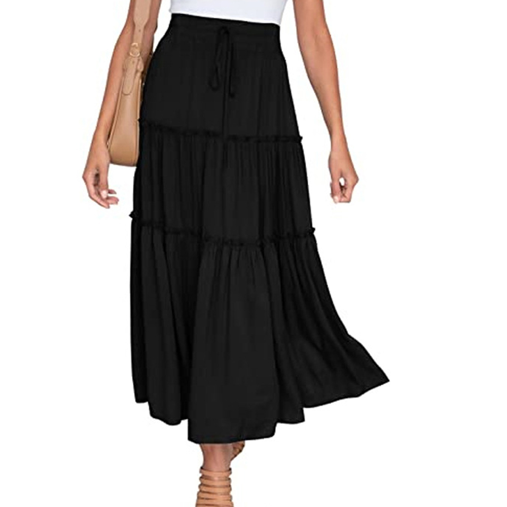 Macymars™ 2022 Summer Bohemian Elastic High Waist A Line Midi Skirt Casual Ruffle Long Skirt for Women