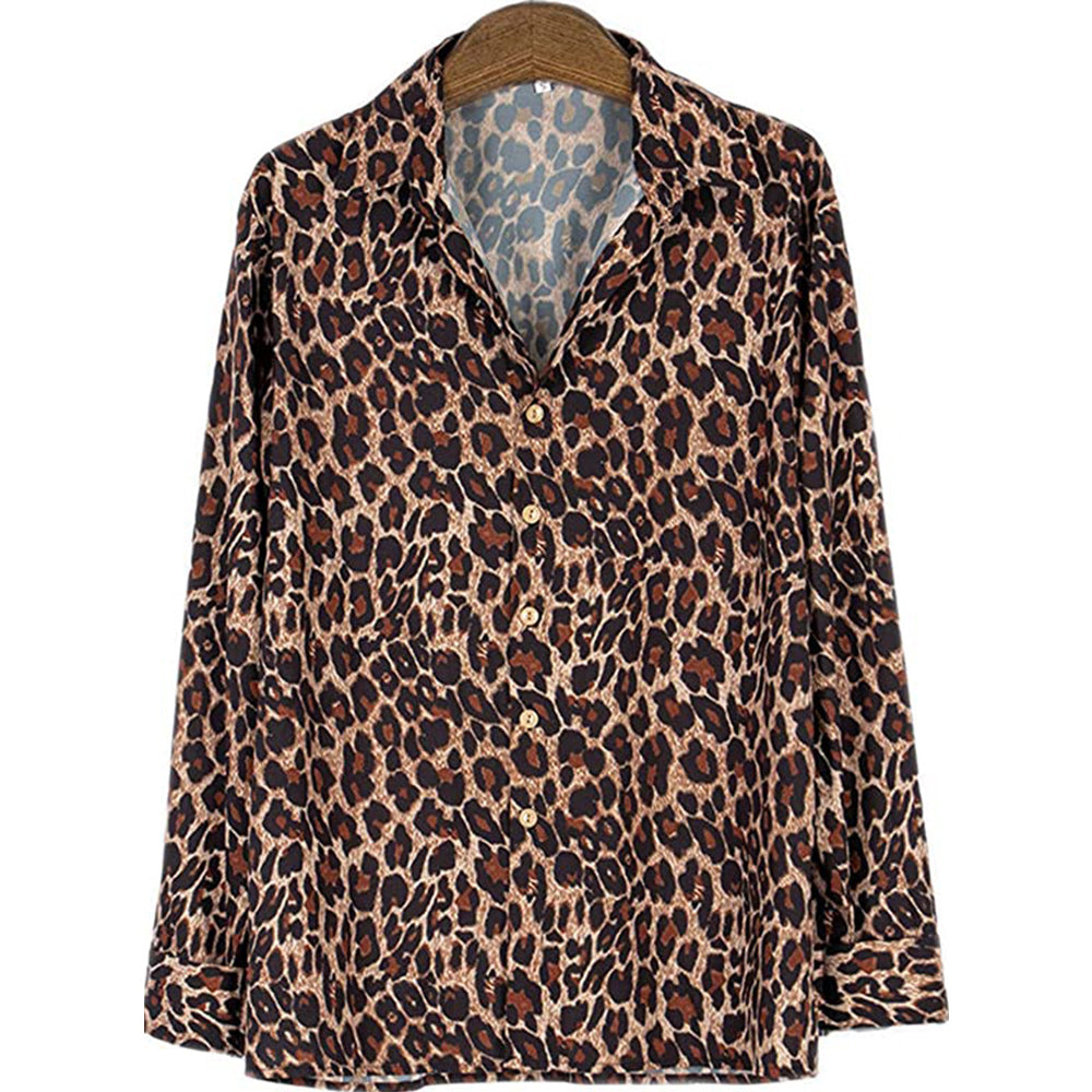 Macymars™ Men's Leopard Print Lapel Long Sleeve Shirt