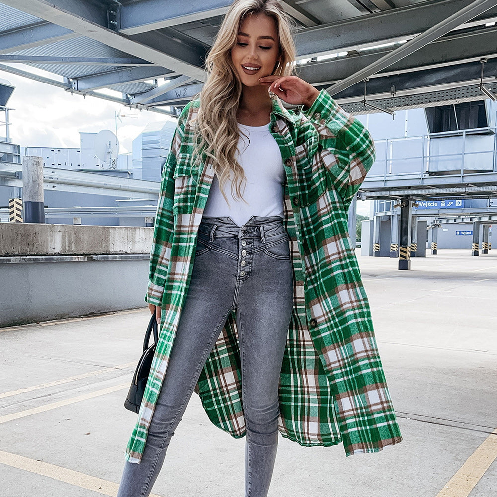 Macymars™ Women's Fashion Long Plaid Shirt Jacket