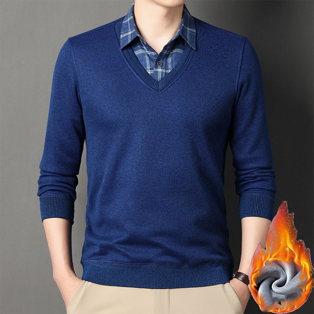 Macymars™ Men's Knitted Fake Two-Piece Bottoming Shirt Sweater