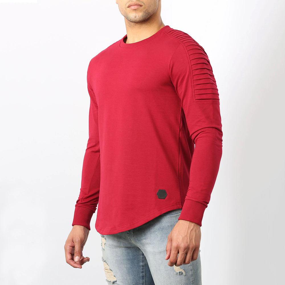 Macymars™ Men's Round Neck Solid Wrinkled Raglan Sleeve Pullover Shirt