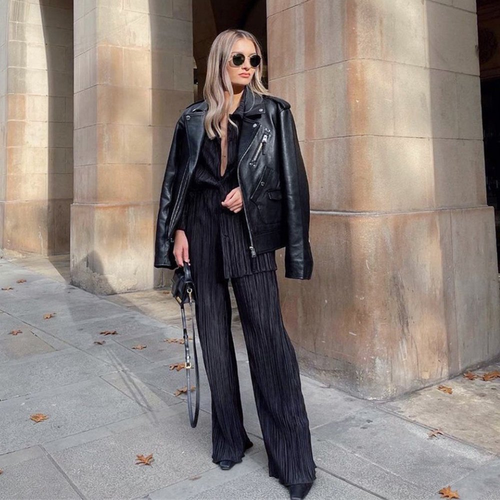 Macymars™ Women Clothing Retro Casual Fashion Fashion Suit 2022 Long Sleeve Loose-Fitting Pleated Wide Leg Pants Two-Piece Set