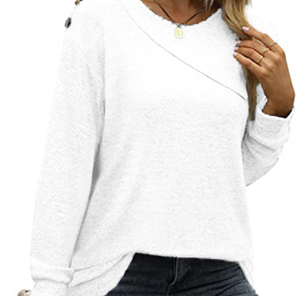 Macymars™ Women's Round Neck Button Long-sleeved Sweatshirt T-shirt