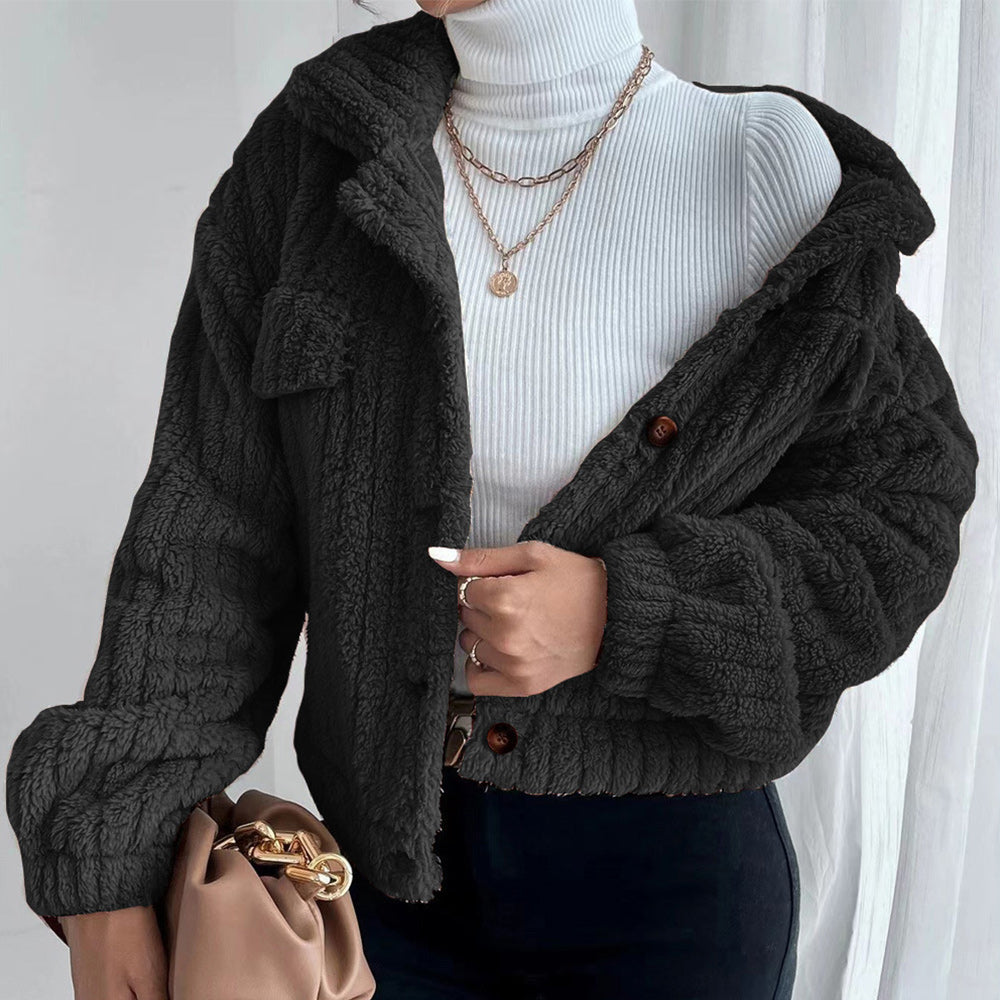 Macymars™ Women Autumn Plush Fashion Lapel Long Sleeve Jacket Casual Short Coats