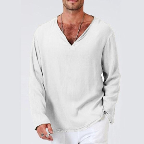 Macymars™ Men's Long Sleeve V-Neck Breathable Casual Cotton Linen Shirts