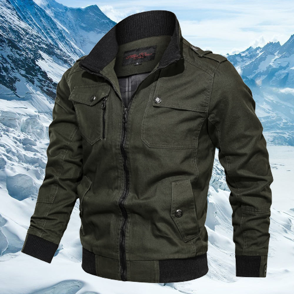 Macymars™ Men's Solid Zip Pocket Stand Collar Jacket