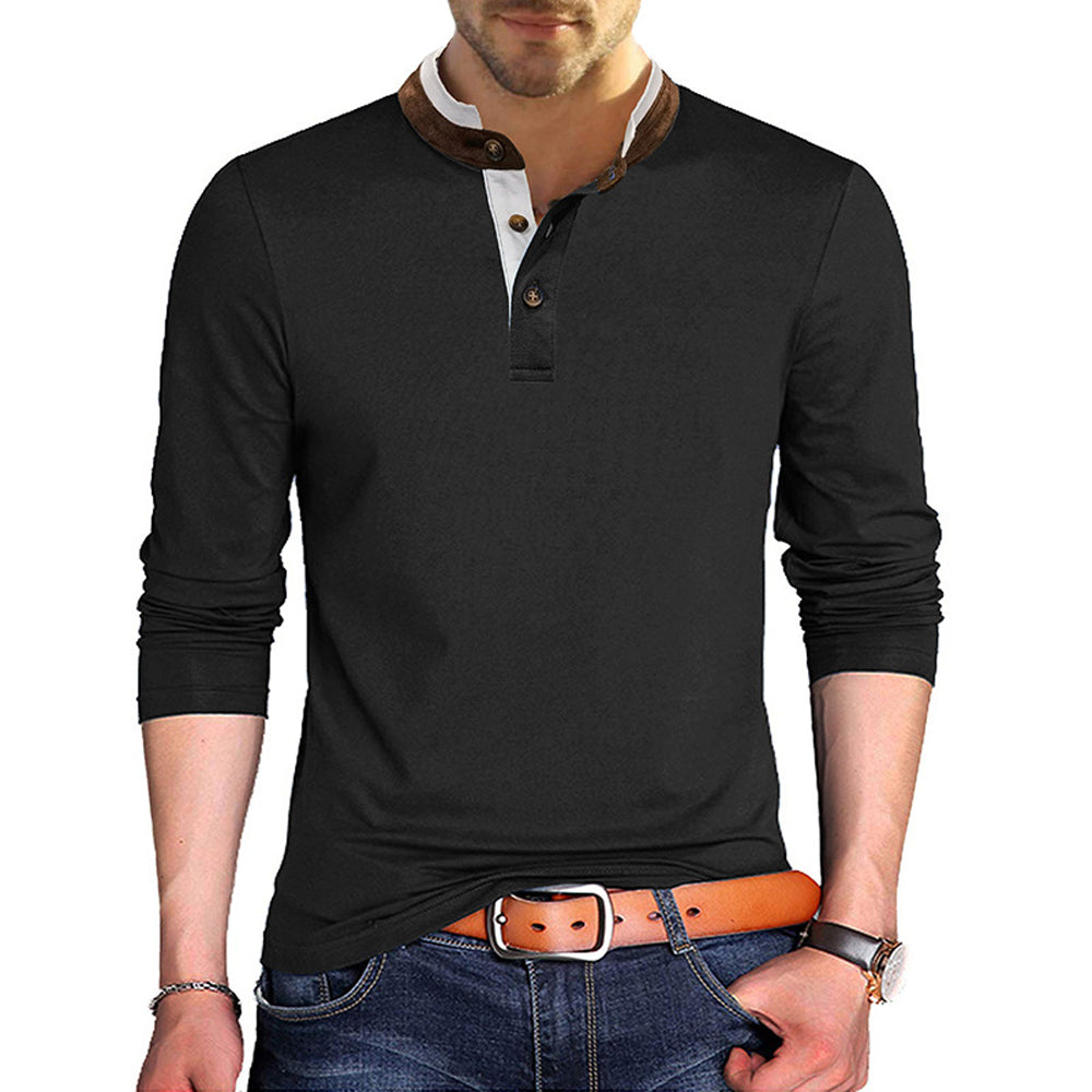 Macymars™ Men's Long Sleeve Henley Stand Collar Button T-Shirt