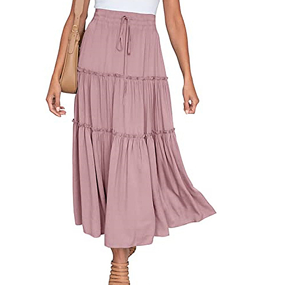 Macymars™ 2022 Summer Bohemian Elastic High Waist A Line Midi Skirt Casual Ruffle Long Skirt for Women