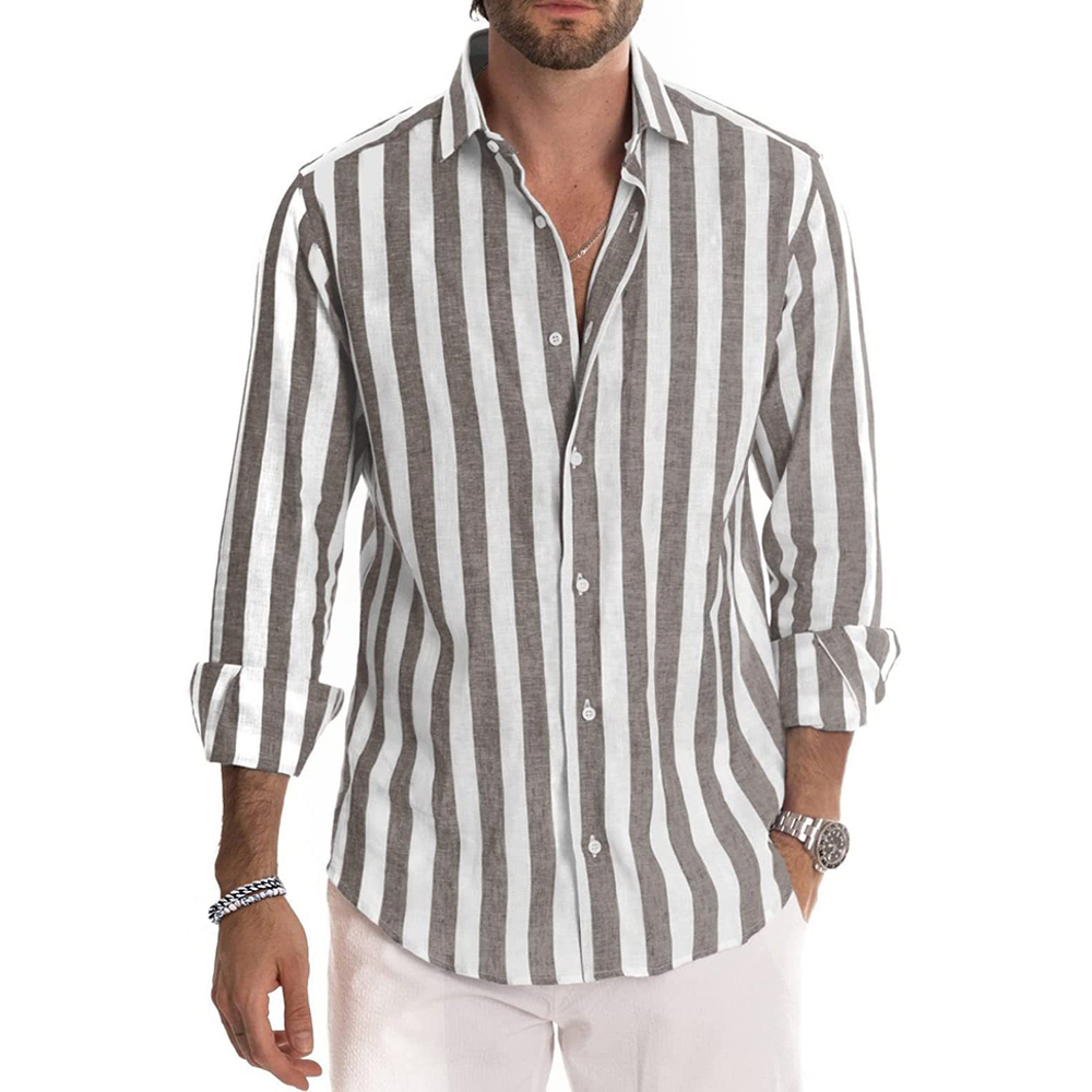 Macymars™ Mens Fashion Striped Button Down Print Lapel Shirt