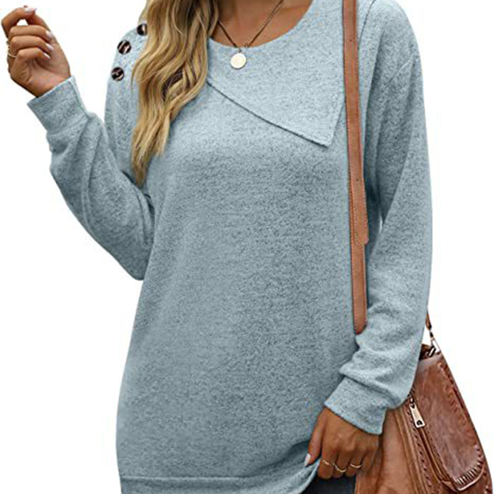 Macymars™ Women's Round Neck Button Long-sleeved Sweatshirt T-shirt