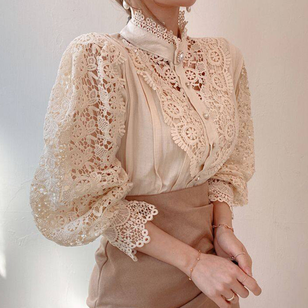 Macymars™ Women's Elegant Lace Victorian Long Sleeve Button Blouse