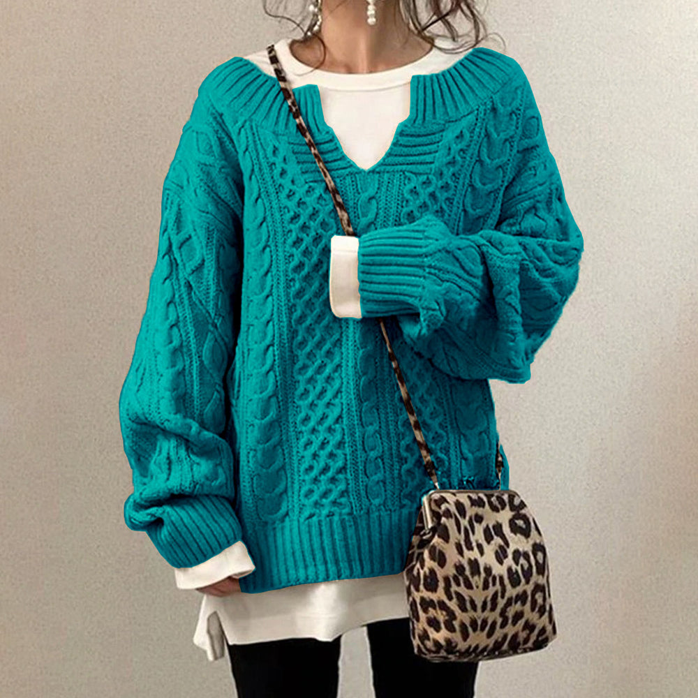 Macymars™ Women's V-neck twist sweater knitted sweater