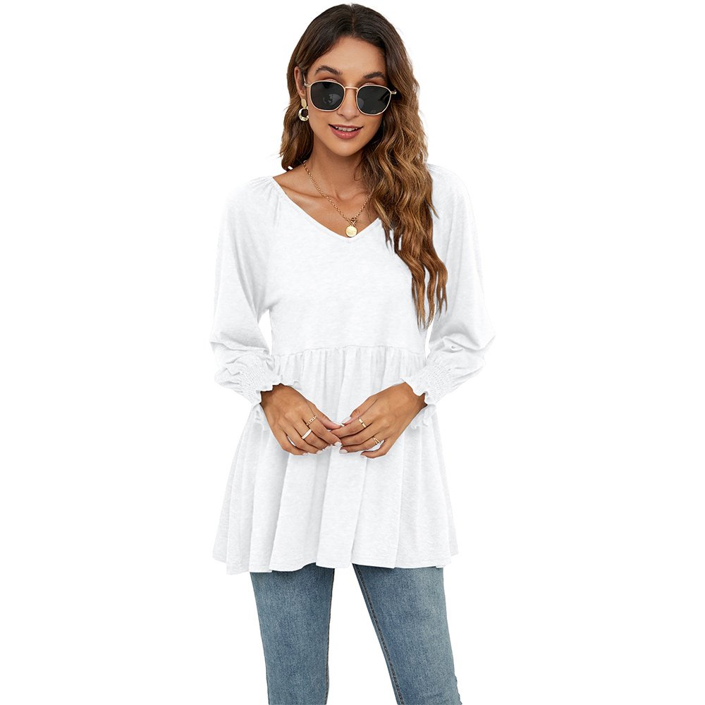 Macymars™ 2022 Autumn And Winter New Women's V-neck Bubble Long-sleeved Cummerbund Top T-shirt