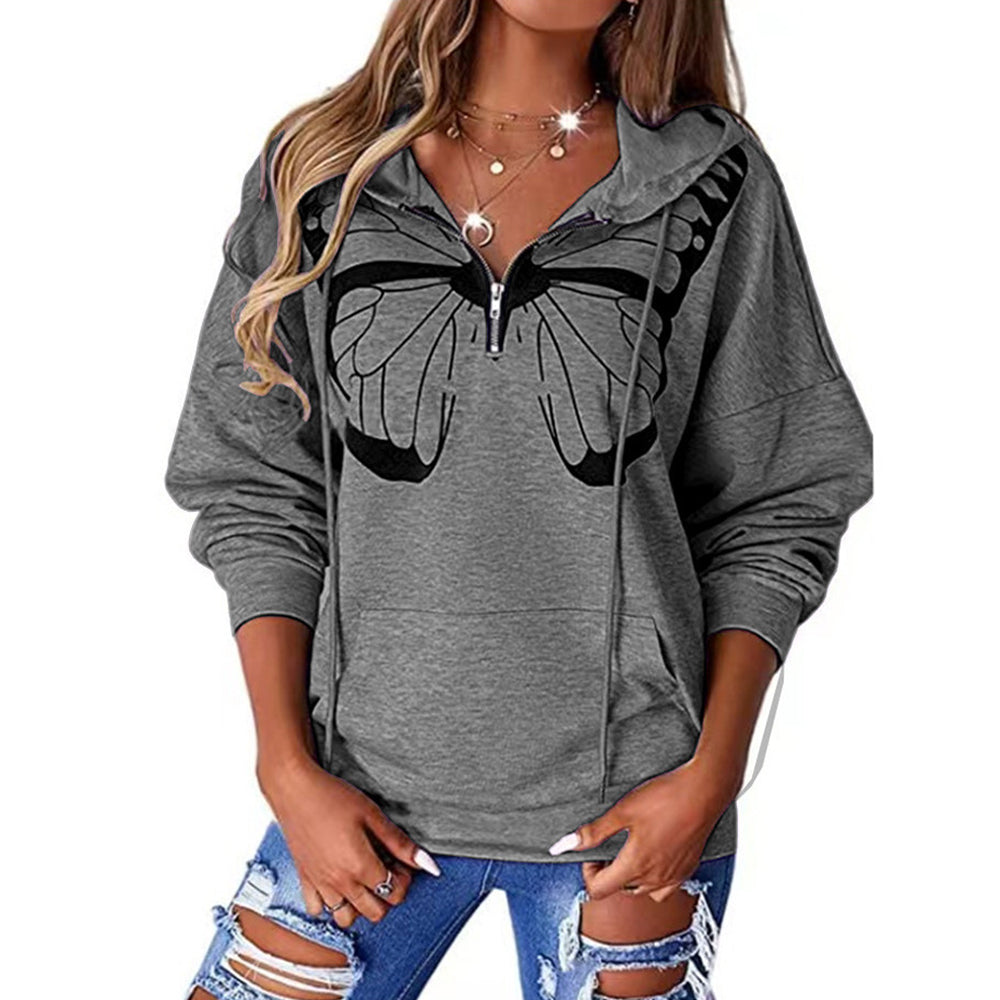 Macymars™ Women's Butterfly Print Hooded Zipper Sweatshirt