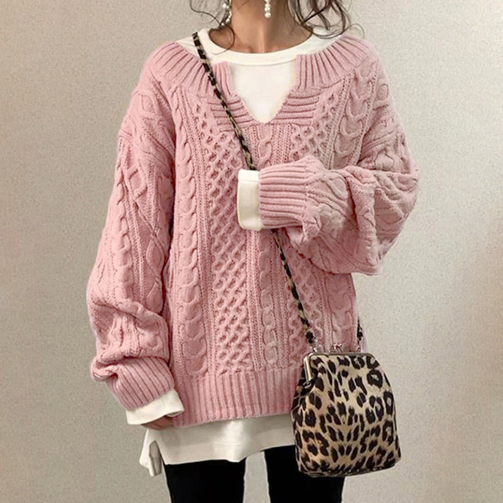 Macymars™ Women's V-neck twist sweater knitted sweater