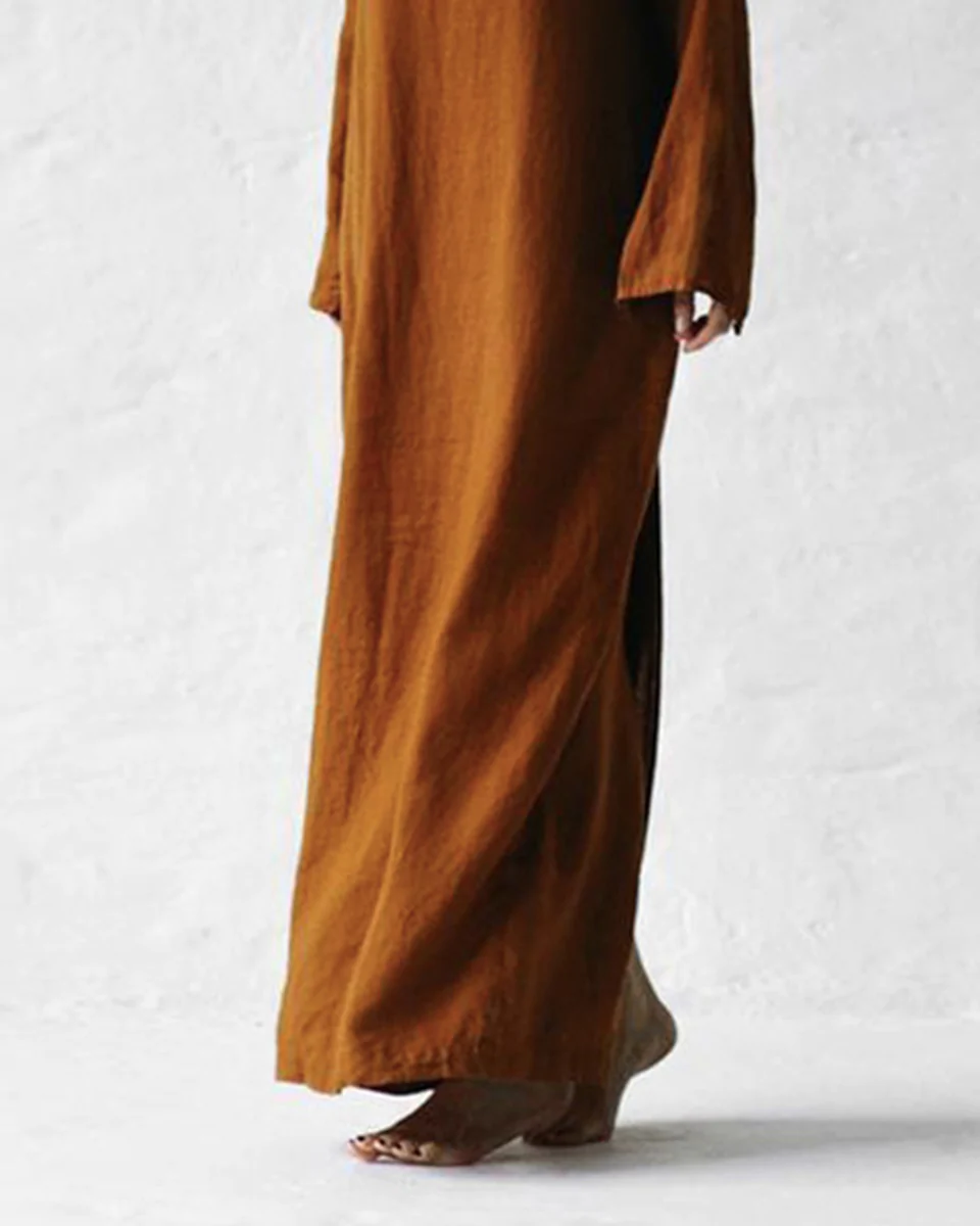 Macymars™ Women Casual Cotton Linen Lace-Up Maxi Dress