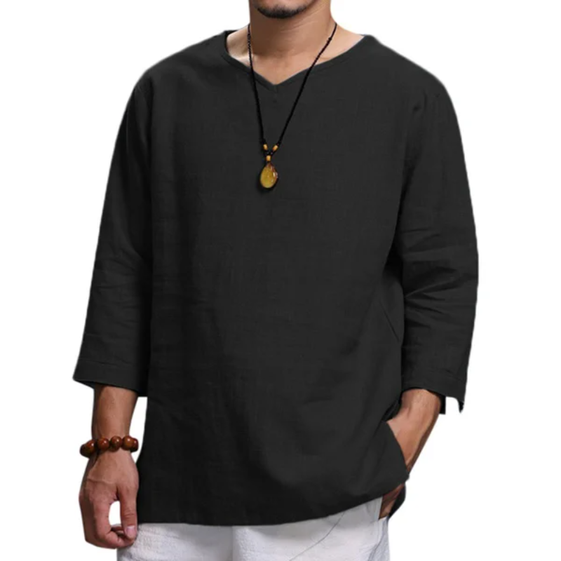 Macymars™ Men's 3/4 Sleeve Loose V-Neck Breathable Cotton Linen Casual Shirts