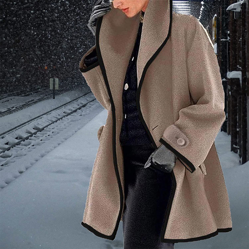 Macymars™ Hooded Color Block Woolen Coat