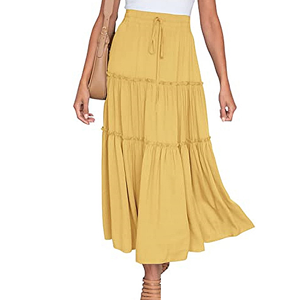 Macymars™ 2022 Summer Bohemian Elastic High Waist A Line Midi Skirt Casual Ruffle Long Skirt for Women
