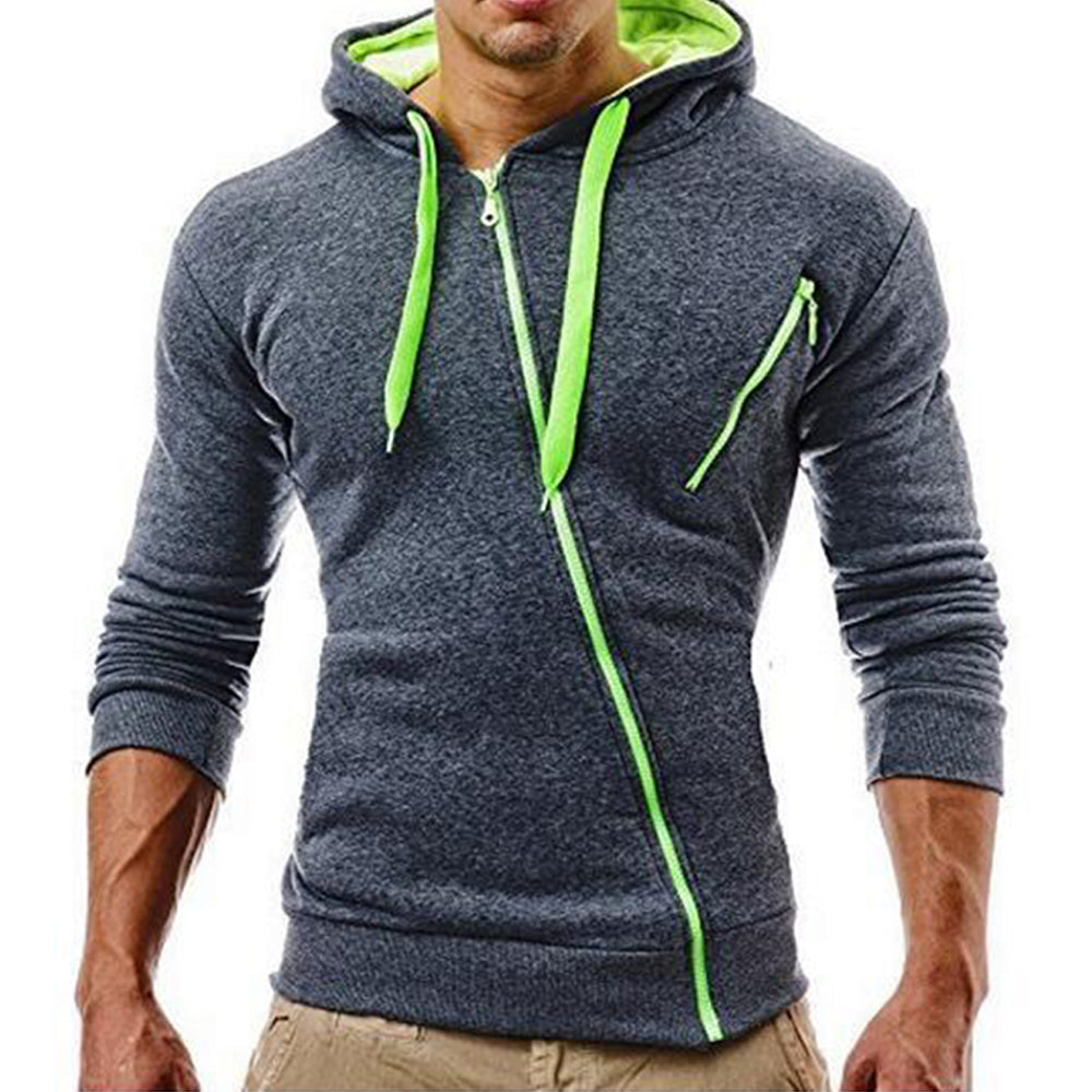 Macymars™ Mens Sport Diagonal Zipper Hooded Pullover Sweatshirt