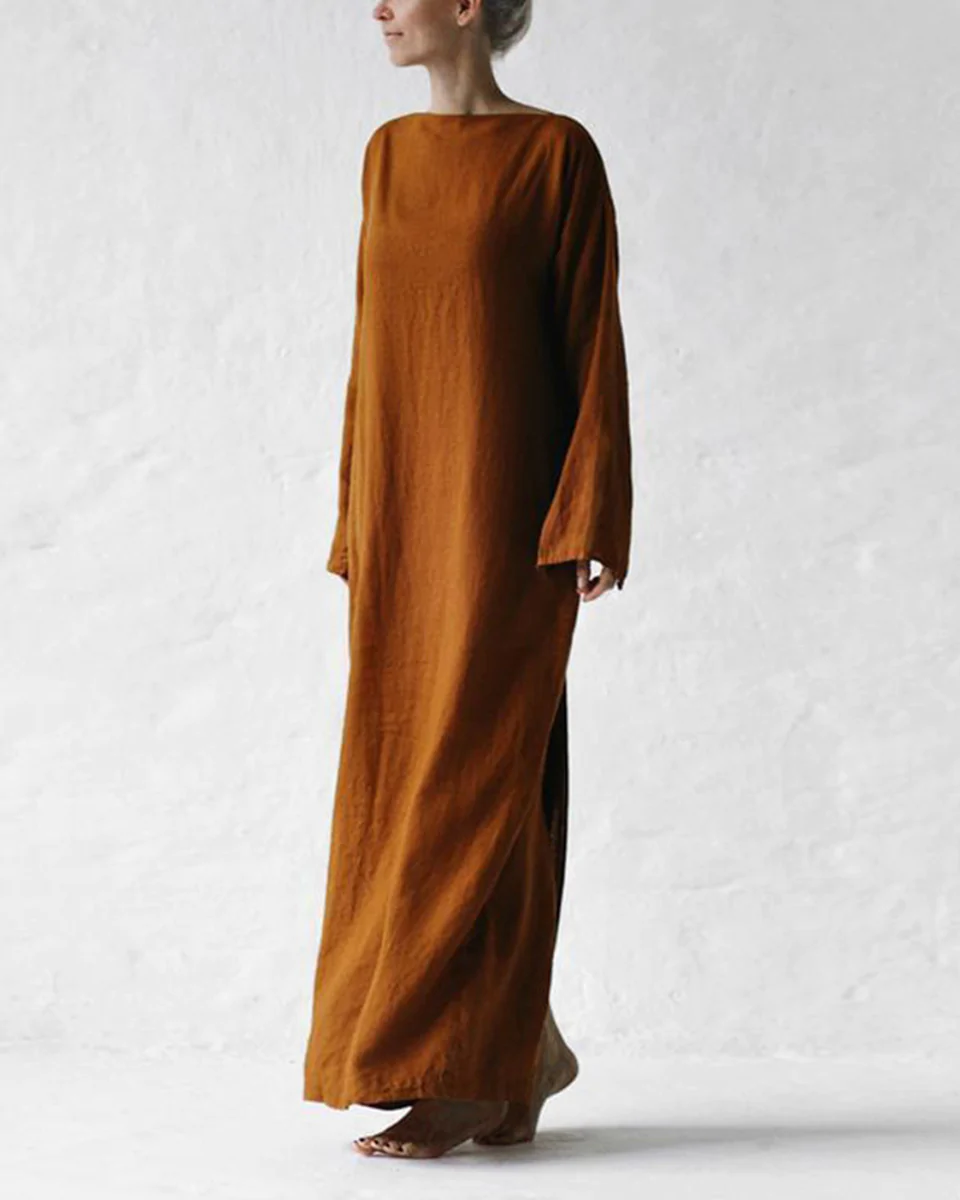 Macymars™ Women Casual Cotton Linen Lace-Up Maxi Dress