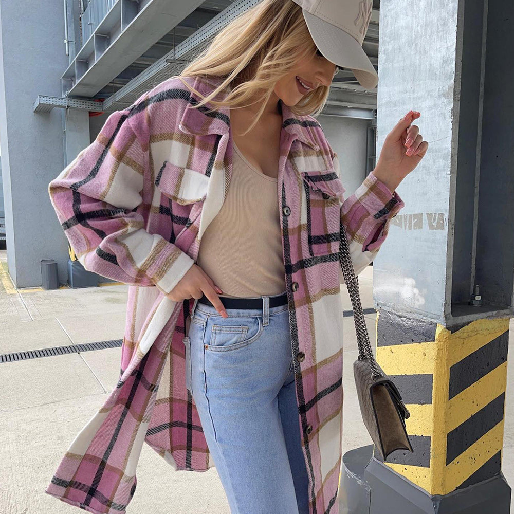 Macymars™ Women's Fashion Long Plaid Shirt Jacket