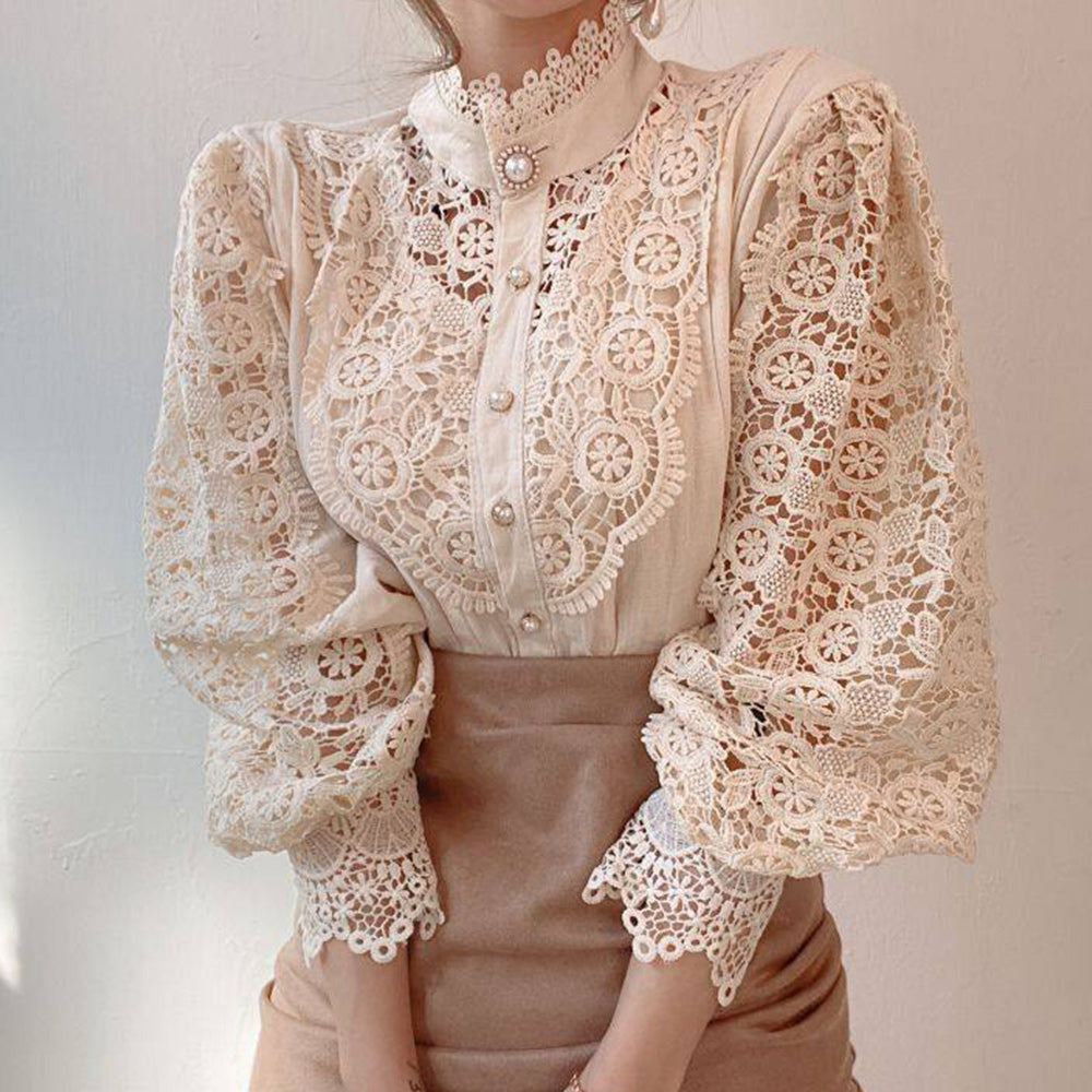 Macymars™ Women's Elegant Lace Victorian Long Sleeve Button Blouse