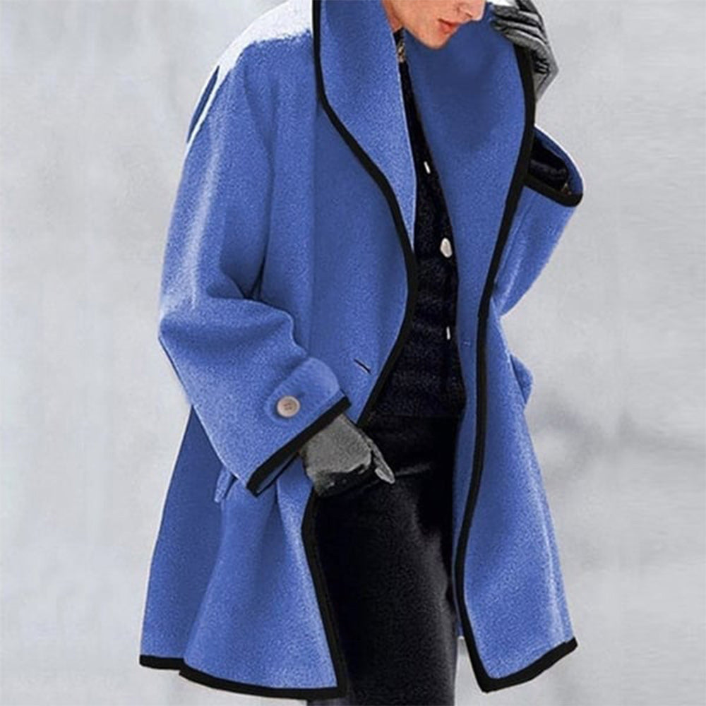 Macymars™ Hooded Color Block Woolen Coat