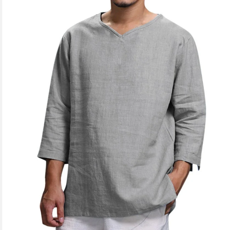 Macymars™ Men's 3/4 Sleeve Loose V-Neck Breathable Cotton Linen Casual Shirts