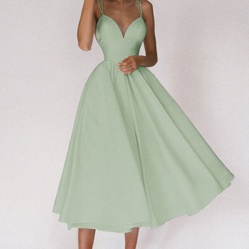 Macymars™ Multicolor Suspenders Sexy Mid-waist Petal V-neck Collarbone Swing Midi Dress