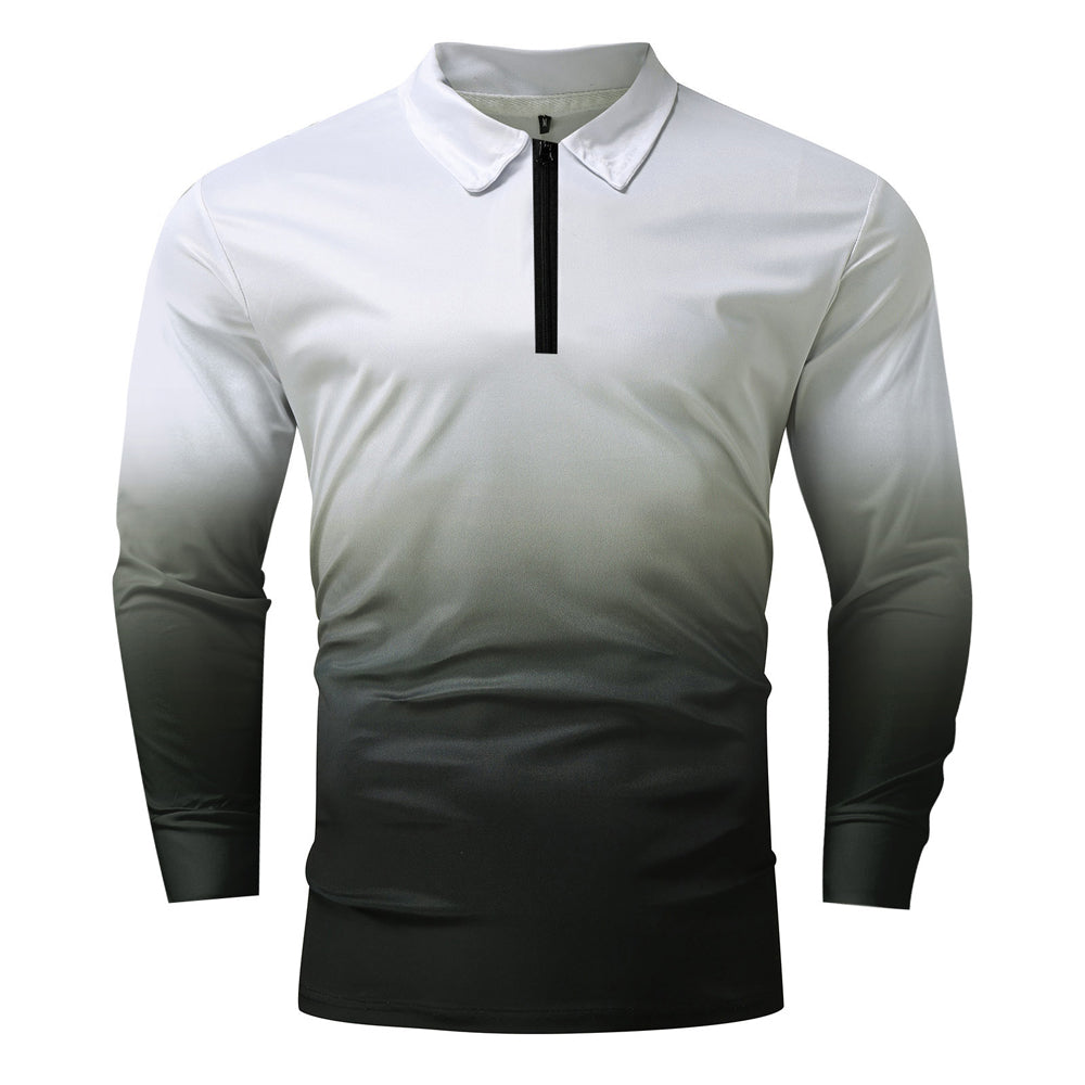 Macymars™ Men's Gradient Color Lapel Zipper Polo Shirt