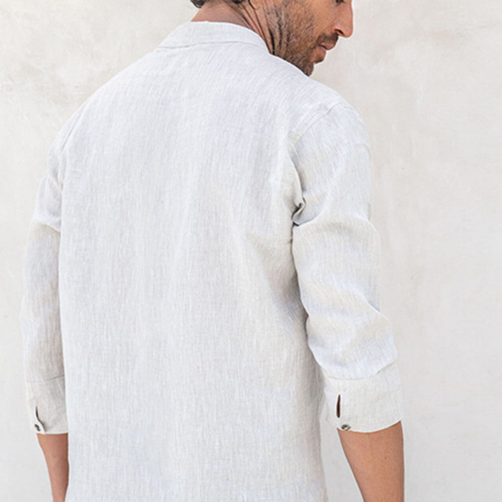 Macymars™ Men's V-neck solid color casual linen shirt