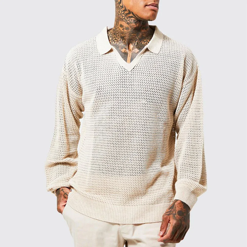 Macymars™ Oversized Long Sleeve Knitted Polo Shirt