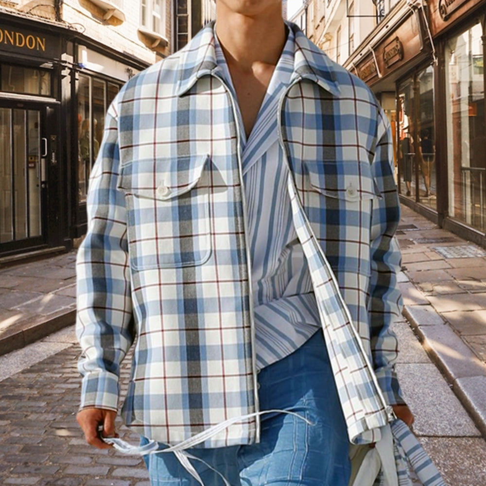 Macymars™ Autumn Men's Casual Fashion Long Sleeve Blue Plaid Shirt Jacket