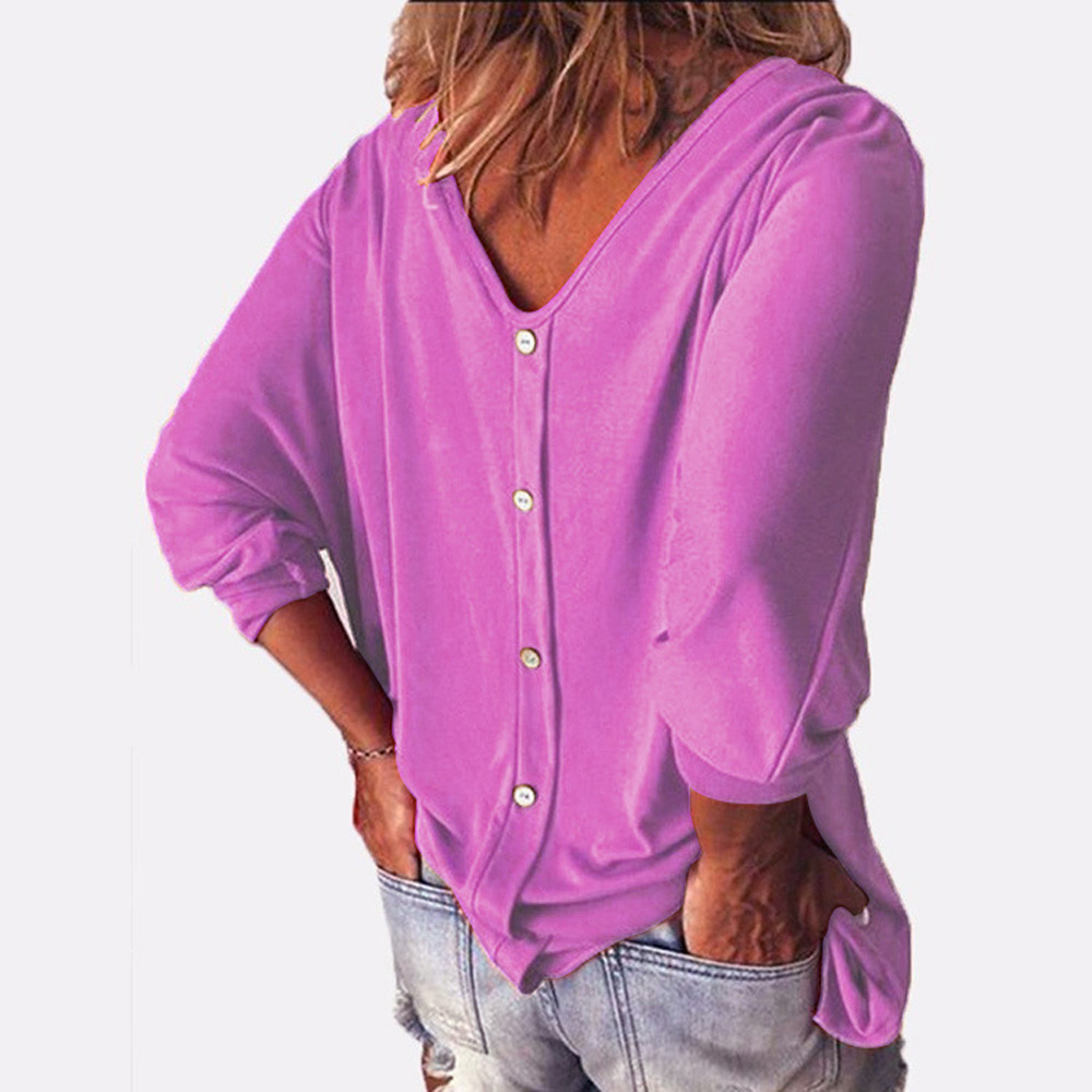Macymars™ Women's Plus Size Loose Batwing 3/4 Sleeve Blouse Buttons T Shirts V Neck Tops