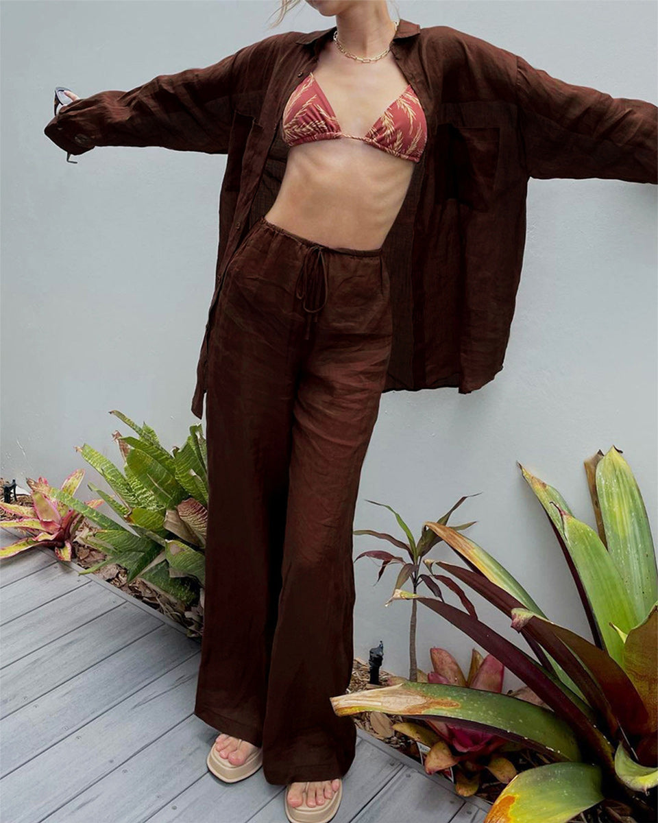 Macymars™ Loose Cotton Linen Shirt Wide Leg Pants Two Piece Set