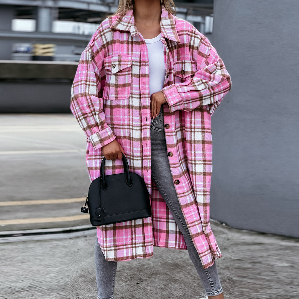 Macymars™ Women's Fashion Long Plaid Shirt Jacket