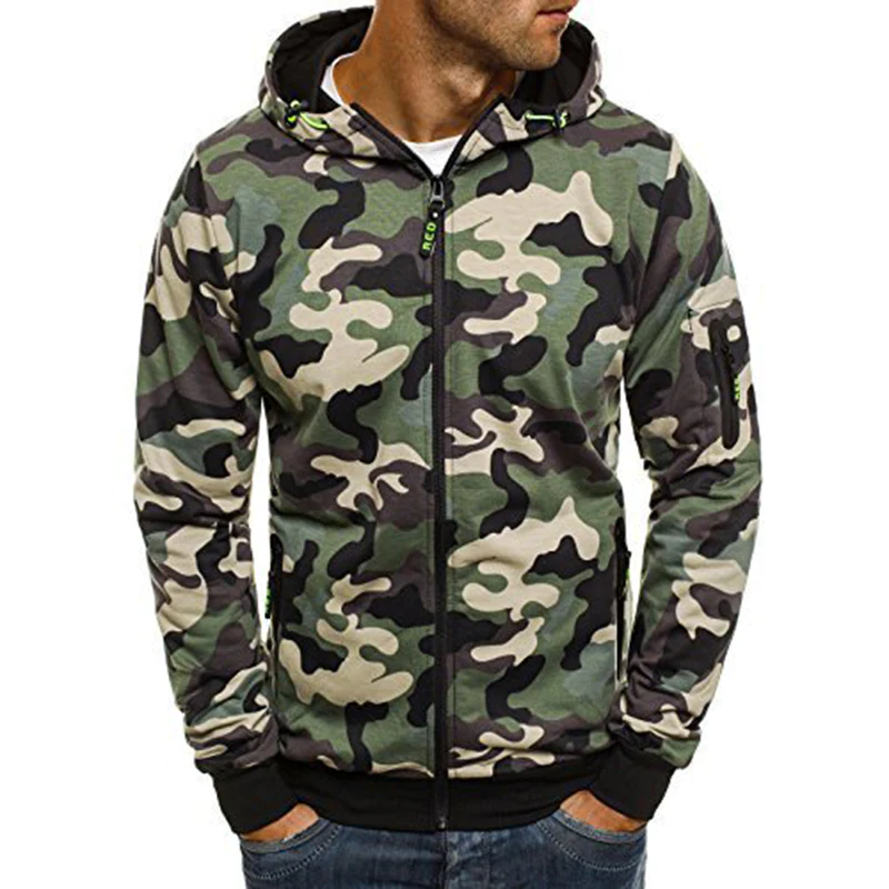 Macymars™ Mens Camouflage Hooded  Zip Up Jacket Sweatshirt