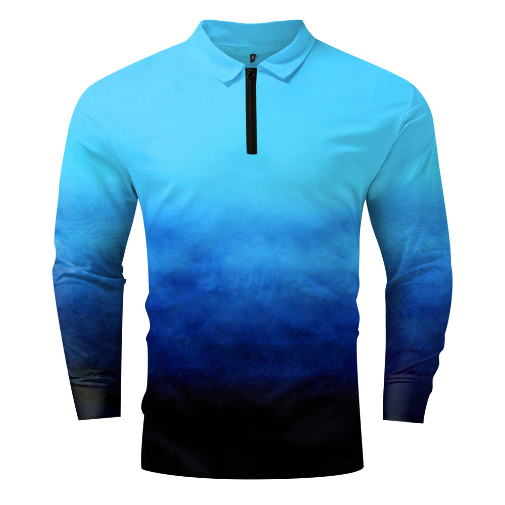 Macymars™ Men's Gradient Color Lapel Zipper Polo Shirt