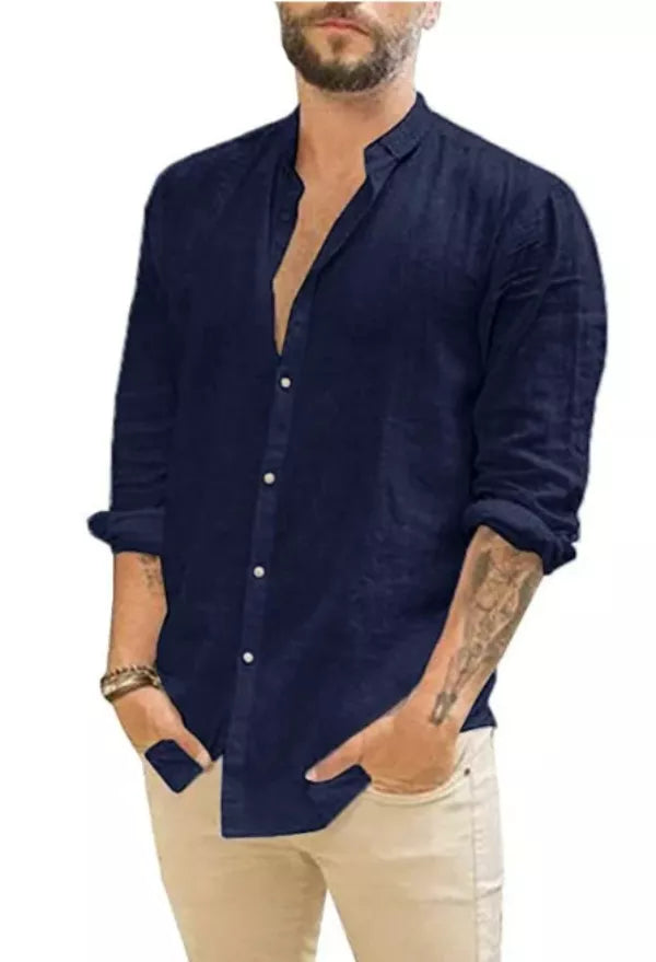 Macymars™ Men's Half Sleeve Solid Color Loose Breathable Casual Cotton Linen Shirts