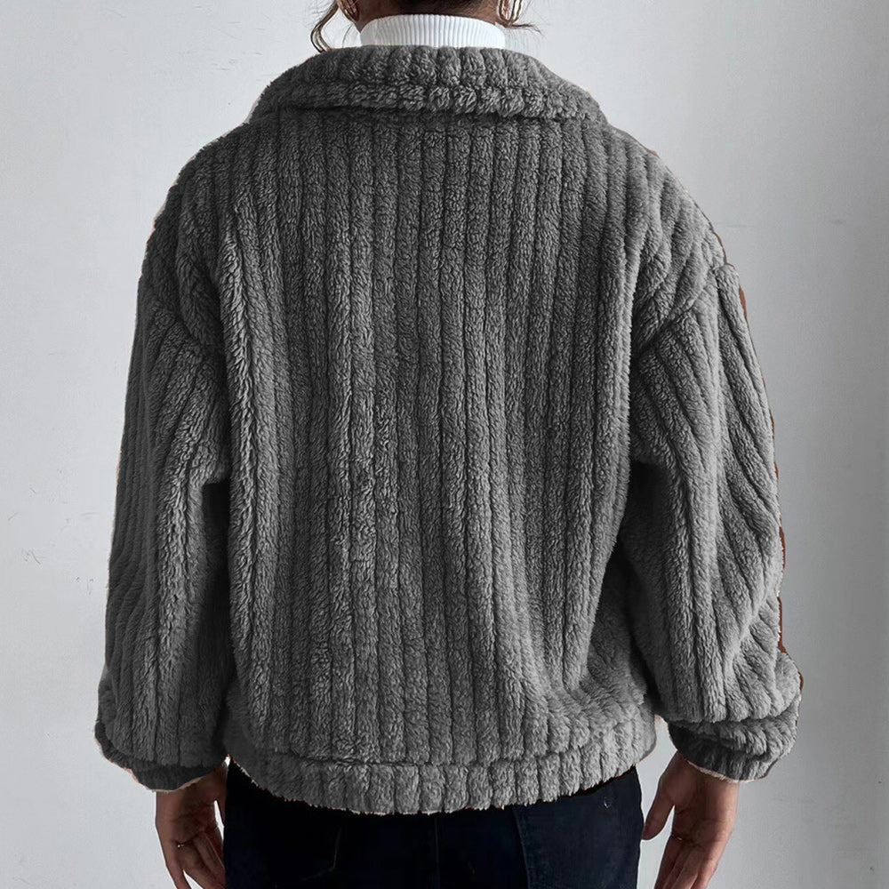 Macymars™ Women Autumn Plush Fashion Lapel Long Sleeve Jacket Casual Short Coats