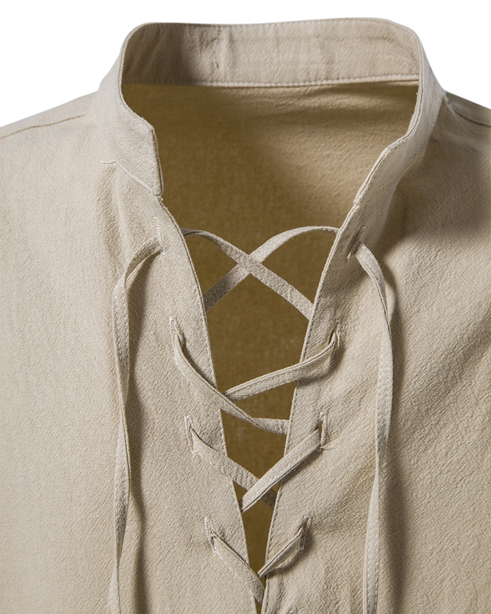 Macymars™ Men's Cotton Linen Henley Stand Collar Casual Shirt